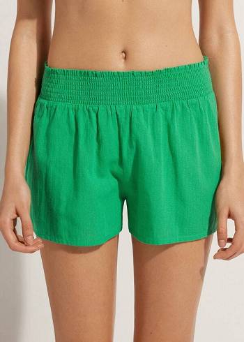 Cover Ups Calzedonia Bavlnene Shorts Damske Zelene | SK2126VD