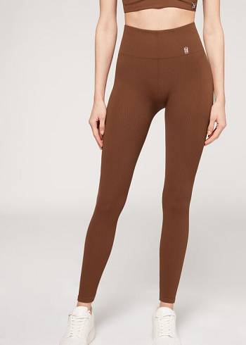 Leginy Calzedonia Fine Rebrovaný Seamless Športové Damske Hnede | SK2649IS