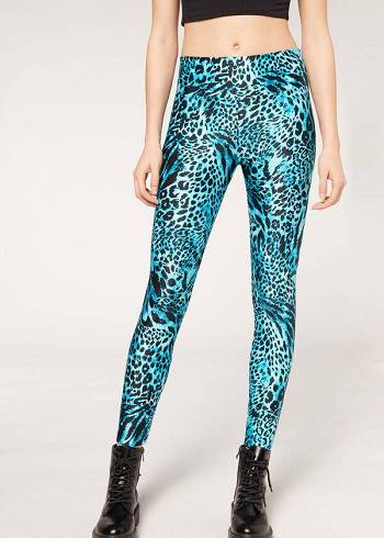 Leginy Calzedonia Shiny Animal-Print Atletická Damske Tyrkysové | SK2681WY