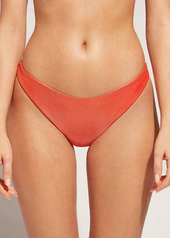 Nohavičky Do Bikín Calzedonia Coated-Effect High-Cut Brazilian Antigua Damske Koralove Oranžové | SK1364GL