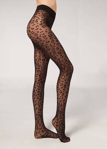 Pancuchy Calzedonia Animal Pattern 30 Denier Sheer Patterned Damske Čierne | SK1084XF