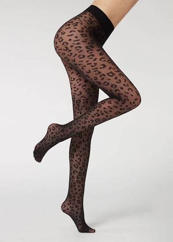 Pancuchy Calzedonia Animal Pattern 30 Denier Sheer Patterned Sexy Damske Čierne | SK1085CE