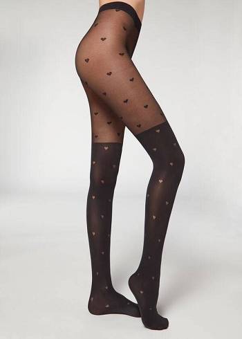 Pancuchy Calzedonia Longuette-Effect Mini Heart-Motif Patterned Damske Čierne | SK1111CE