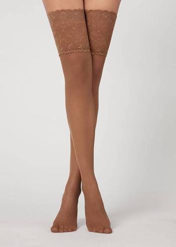 Pančuchy Calzedonia 20 Denier Opaque Thigh-Highs Damske Hnedožltý | SK1239ZG