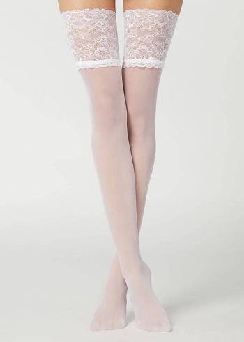 Pančuchy Calzedonia 20 Denier Opaque Thigh-Highs Damske Biele | SK1241CE