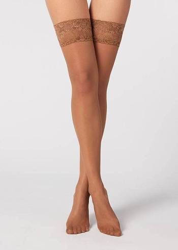 Pančuchy Calzedonia 20 Denier Sheer Thigh-Highs Damske Hnede | SK1247WY