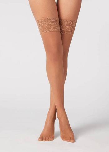 Pančuchy Calzedonia 8 Denier Ultra Sheer Thigh-Highs Damske Béžové Hnede | SK1254OR