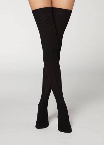 Pančuchy Calzedonia Thigh High Socks with Open Knit Vlna Damske Čierne | SK1270NB