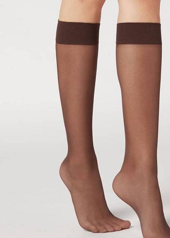 Ponozky Calzedonia 20 Denier Pohodlie Cuff Knee-Highs Long rosa Damske Káva | SK2230VD