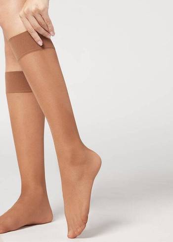 Ponozky Calzedonia 20 Denier Pohodlie Cuff Knee-Highs Sheer Damske Káva | SK2299FM