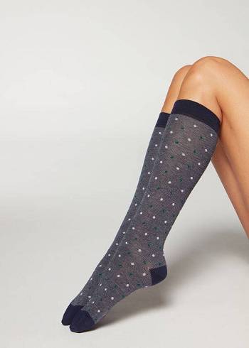 Ponozky Calzedonia Dot-Pattern Long Damske Modre | SK2241IS