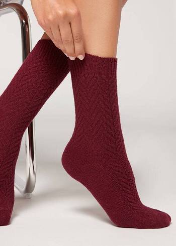 Ponozky Calzedonia Herringbone Cashmere Kratke Damske Bordove | SK2444SO