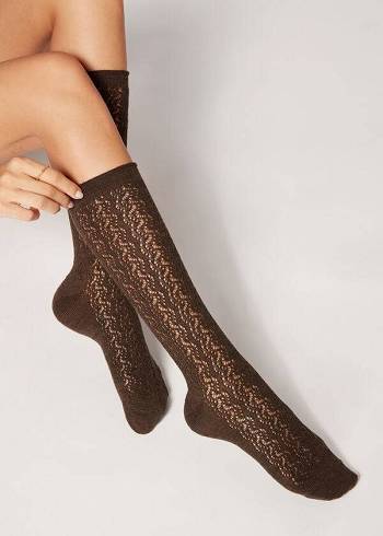 Ponozky Calzedonia Knee High with Open Knit Vlna Long Damske Hnede | SK2242OR