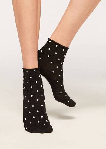 Ponozky Calzedonia Polka Dot Motif Kratke with Linen Damske Čierne | SK2467GL