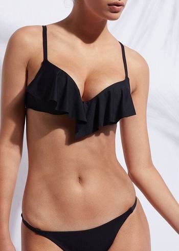 Topy Do Bikín Calzedonia Indonesia Ultra Push Up Ruffle Damske Čierne | SK1776AP