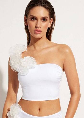 Topy Do Bikín Calzedonia One-Shoulder Bandeau Bora Bora Damske Biele | SK1782JJ