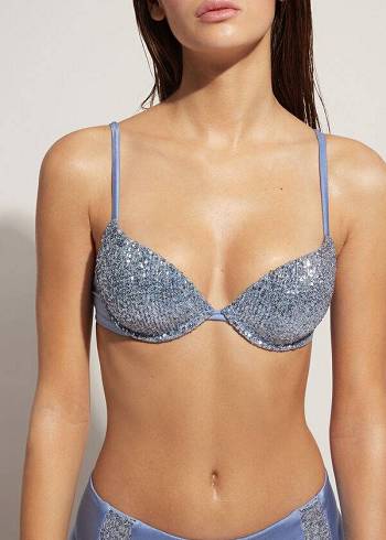 Topy Do Bikín Calzedonia Polstrované Push-Up Cannes Damske Modre | SK1839CE