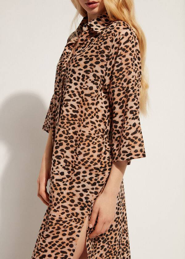 Cover Ups Calzedonia Animal Patterned Midi Shirt Damske Hnede | SK2067HK