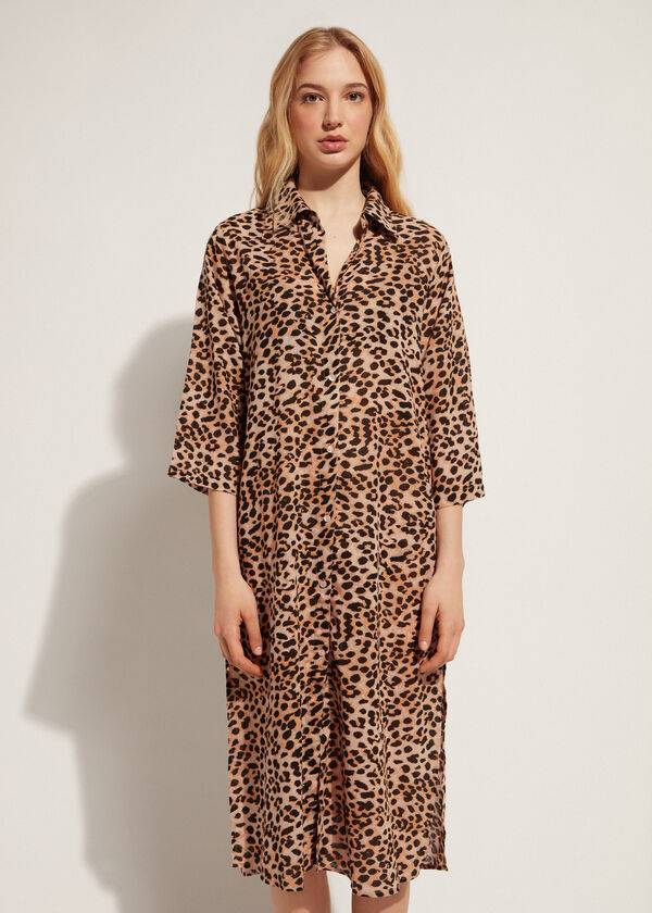 Cover Ups Calzedonia Animal Patterned Midi Shirt Damske Hnede | SK2067HK