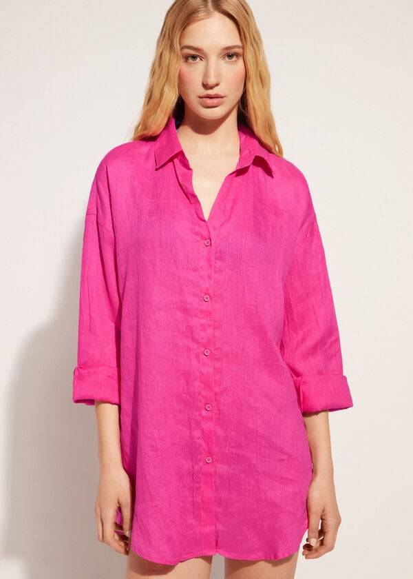 Cover Ups Calzedonia Linen Shirt Damske Ruzove | SK2096LH