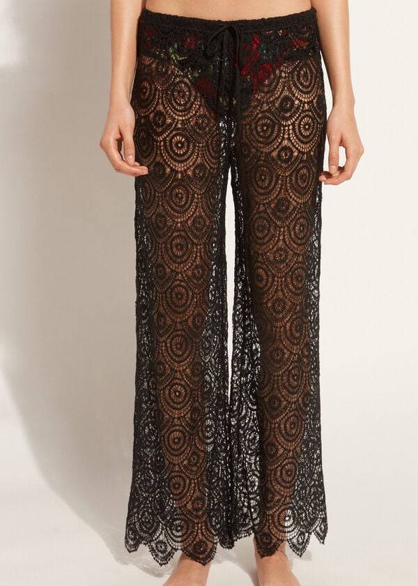 Cover Ups Calzedonia Long Crochet Pants Damske Čierne | SK2133RW