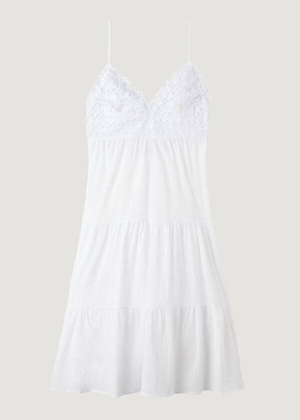 Cover Ups Calzedonia Midi Saty in Macramé Cipkovane and Ruffled Skirt Damske Biele | SK2104QZ