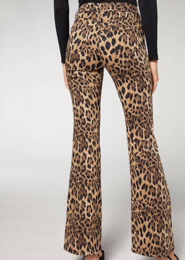 Džínsy Calzedonia Animal Print Flared Damske Hnede | SK2561NB