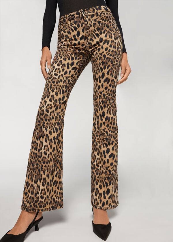 Džínsy Calzedonia Animal Print Flared Damske Hnede | SK2561NB