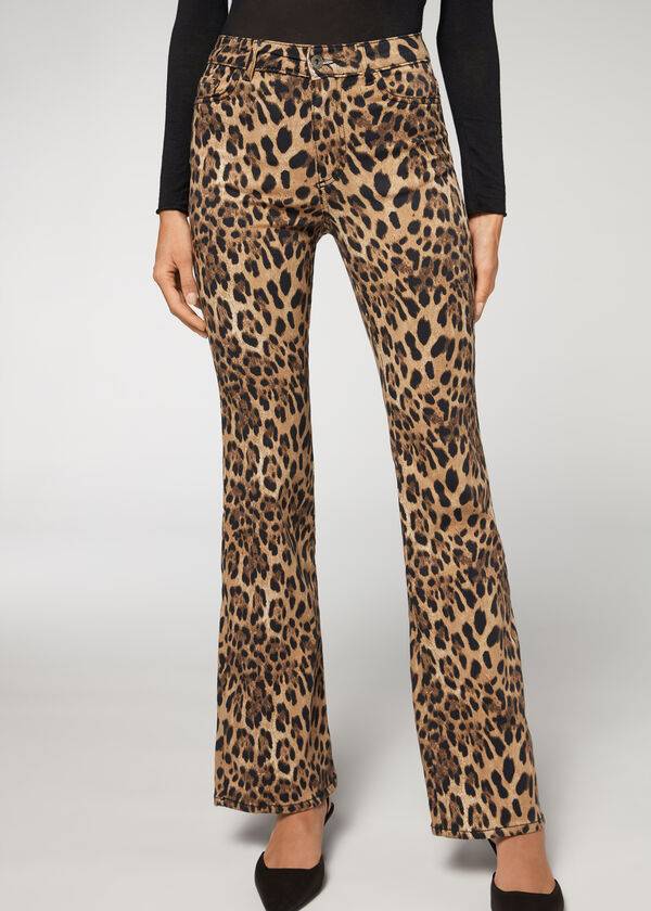 Džínsy Calzedonia Animal Print Flared Damske Hnede | SK2561NB