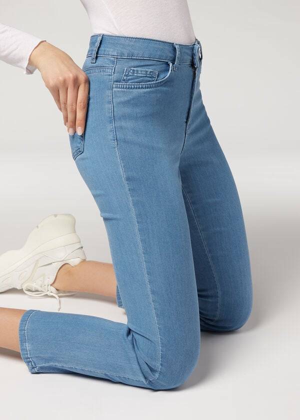 Džínsy Calzedonia Eco Light Flared Cropped Denim Damske Modre | SK2570HK