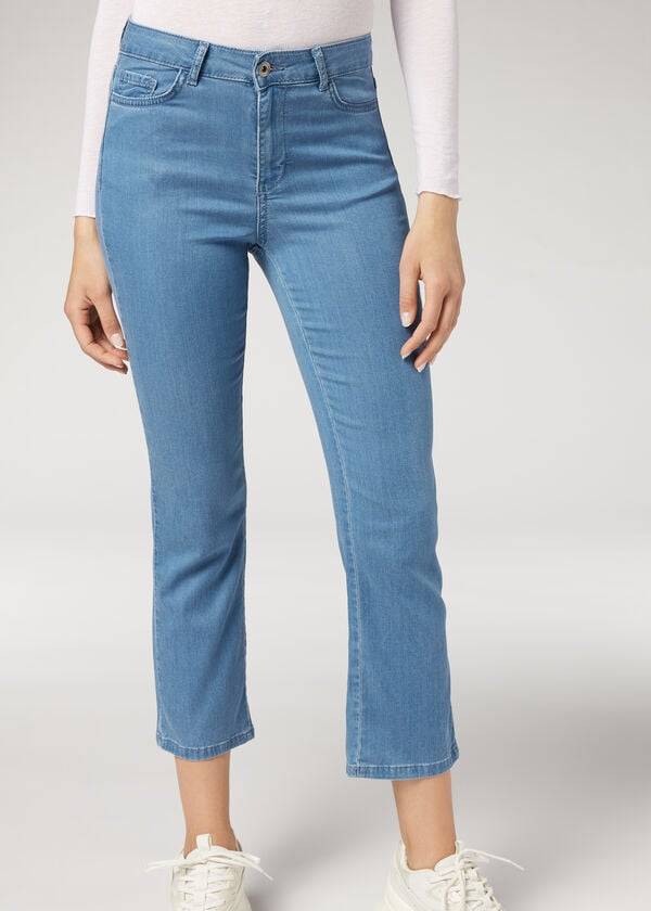 Džínsy Calzedonia Eco Light Flared Cropped Denim Damske Modre | SK2570HK