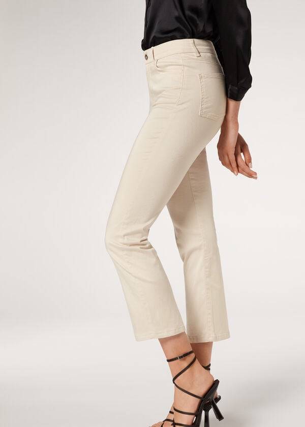 Džínsy Calzedonia Eco Light Flared Cropped Denim Damske Hnede Béžové | SK2572FM