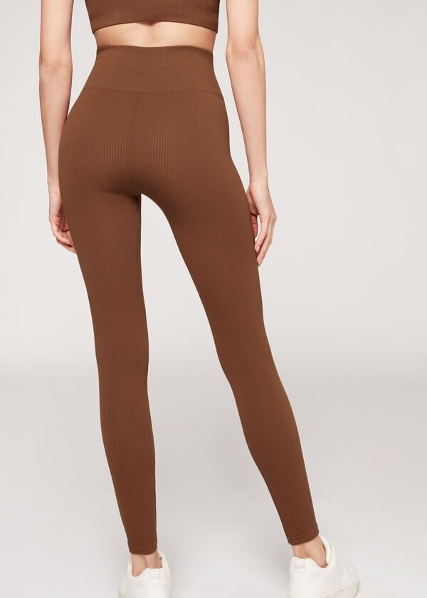 Leginy Calzedonia Fine Rebrovaný Seamless Športové Damske Hnede | SK2649IS