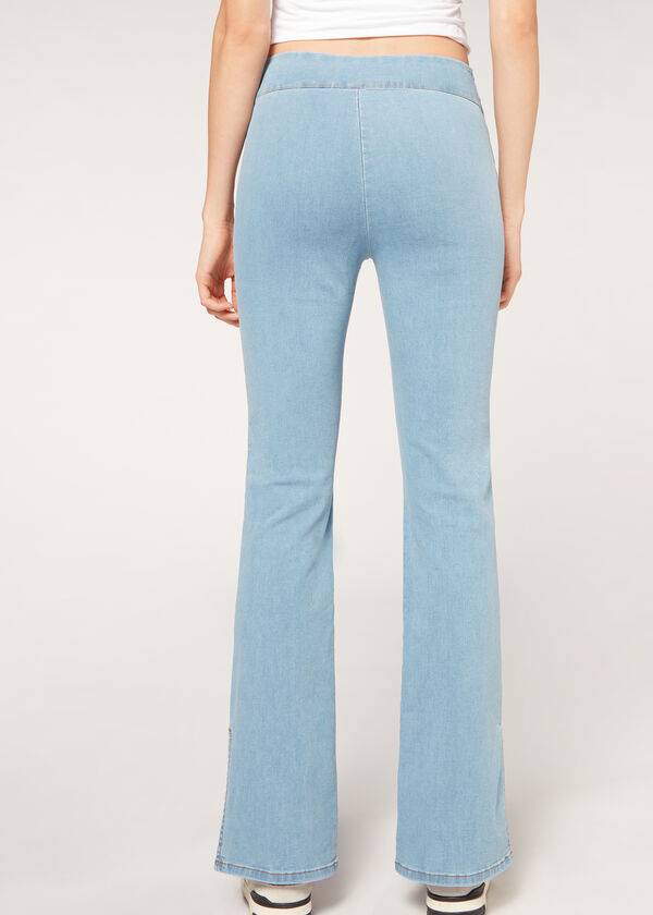 Leginy Calzedonia High-Pásom Flared in Denim with Slits Damske Modre | SK2660VD