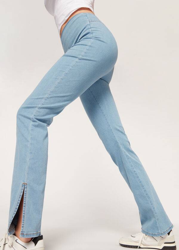 Leginy Calzedonia High-Pásom Flared in Denim with Slits Damske Modre | SK2660VD