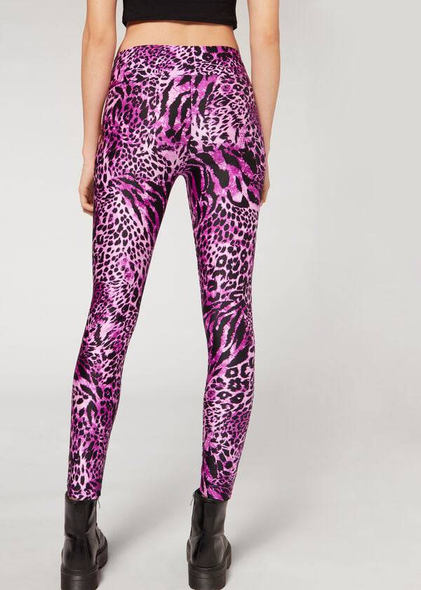 Leginy Calzedonia Shiny Animal-Print Atletická Damske Ruzove | SK2682QZ