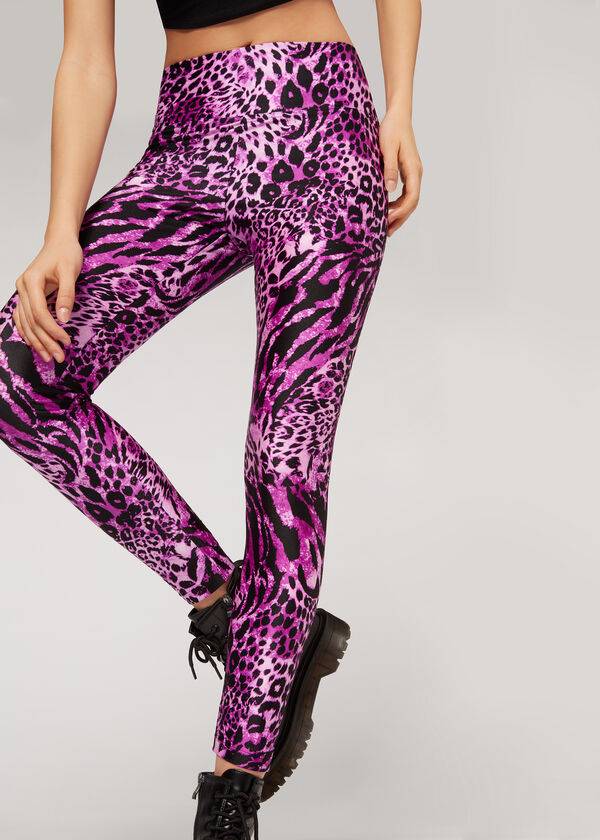 Leginy Calzedonia Shiny Animal-Print Atletická Damske Ruzove | SK2682QZ