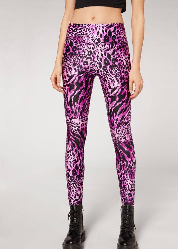 Leginy Calzedonia Shiny Animal-Print Atletická Damske Ruzove | SK2682QZ