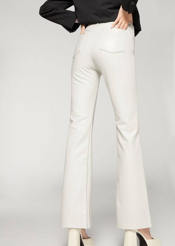 Leginy Calzedonia Zip and Button Coated Thermal Flared Damske Biele | SK2711NB