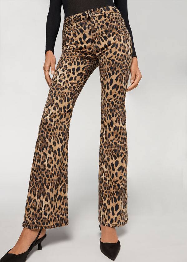 Nohavice Calzedonia Animal Print Flared Damske Hnede | SK2713GL