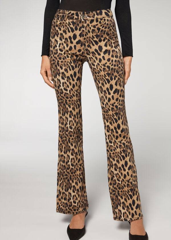 Nohavice Calzedonia Animal Print Flared Damske Hnede | SK2713GL