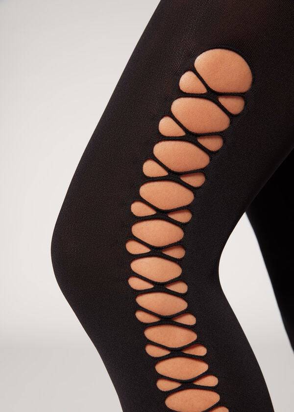 Pancuchy Calzedonia Crisscross Cut-Out Opaque 90 Denier Patterned Damske Čierne | SK1090QZ