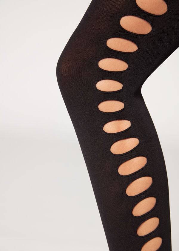 Pancuchy Calzedonia Cut-Out Opaque 90 Denier Patterned Damske Čierne | SK1091WY