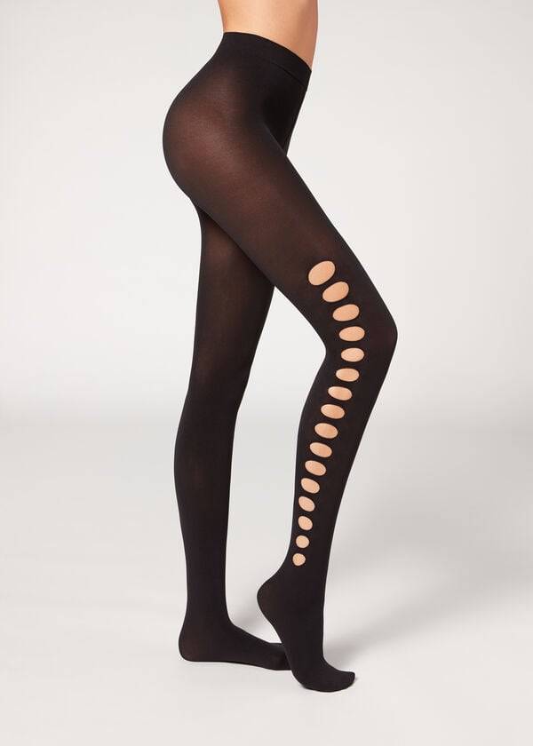 Pancuchy Calzedonia Cut-Out Opaque 90 Denier Patterned Damske Čierne | SK1091WY