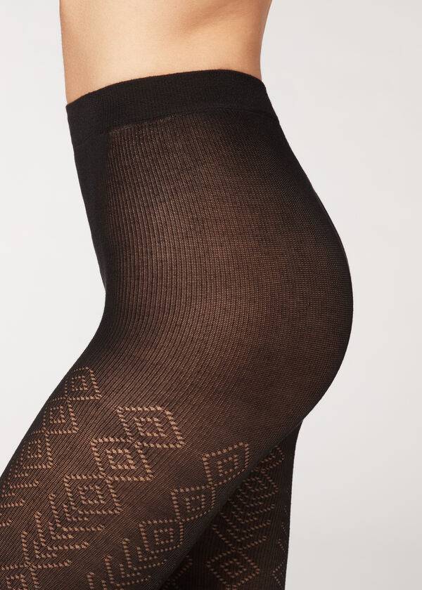 Pancuchy Calzedonia Diamond Pattern with Cashmere Patterned Damske Čierne | SK1093RW