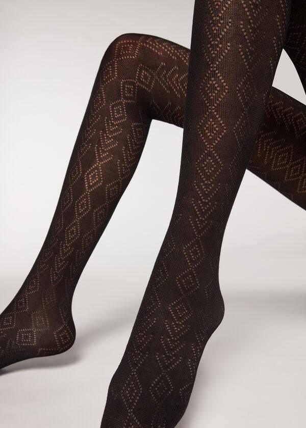 Pancuchy Calzedonia Diamond Pattern with Cashmere Patterned Damske Čierne | SK1093RW