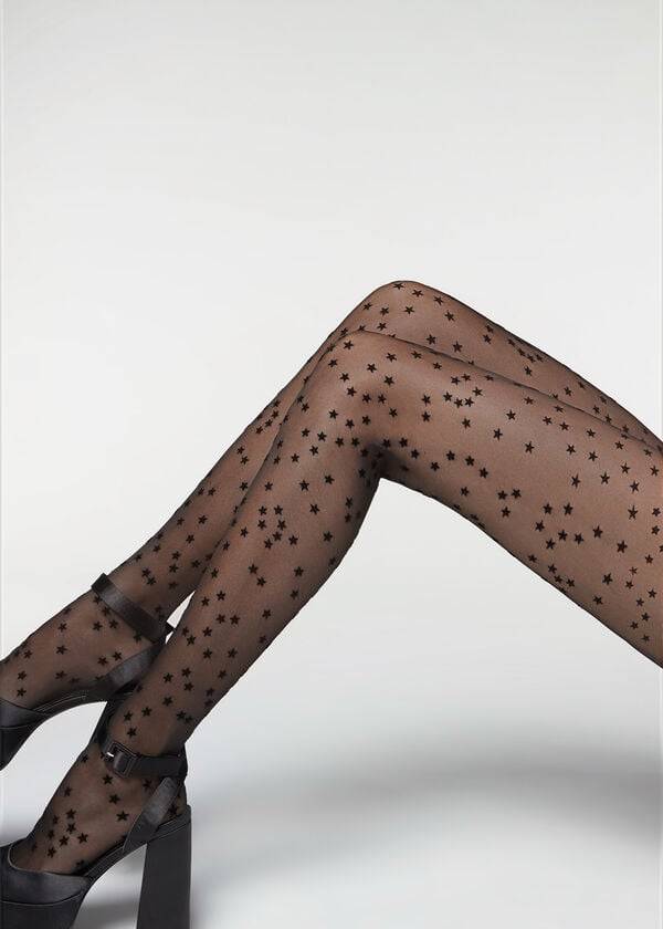 Pancuchy Calzedonia Flocked Stars 30 Denier Sheer Damske Čierne | SK1224TV