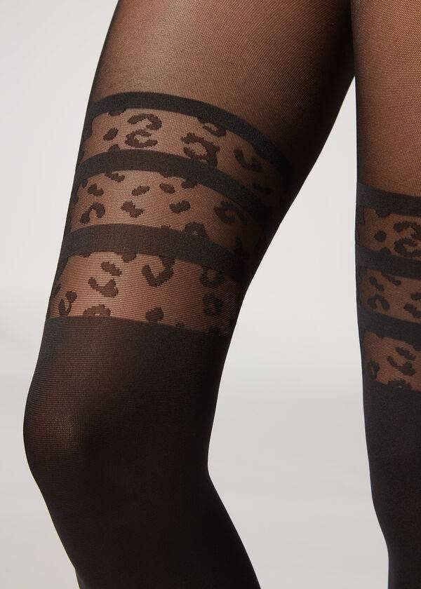 Pancuchy Calzedonia Longuette-Effect Animal-Print Patterned Damske Čierne | SK1110XF