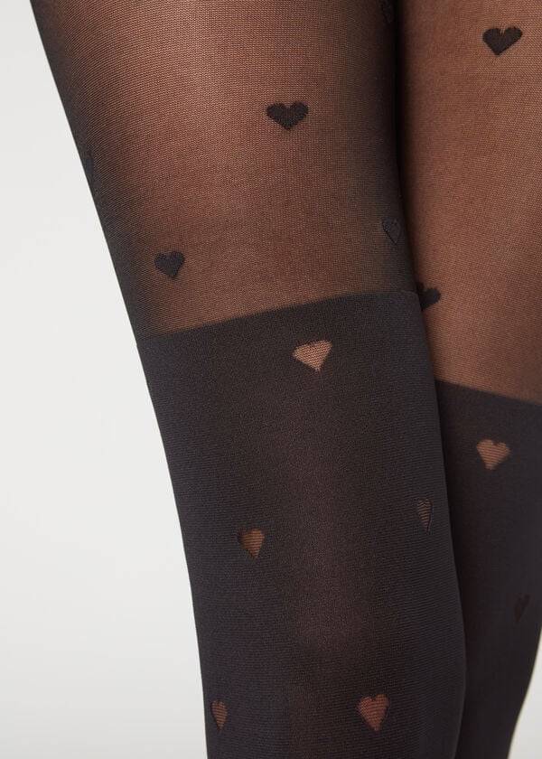 Pancuchy Calzedonia Longuette-Effect Mini Heart-Motif Patterned Damske Čierne | SK1111CE