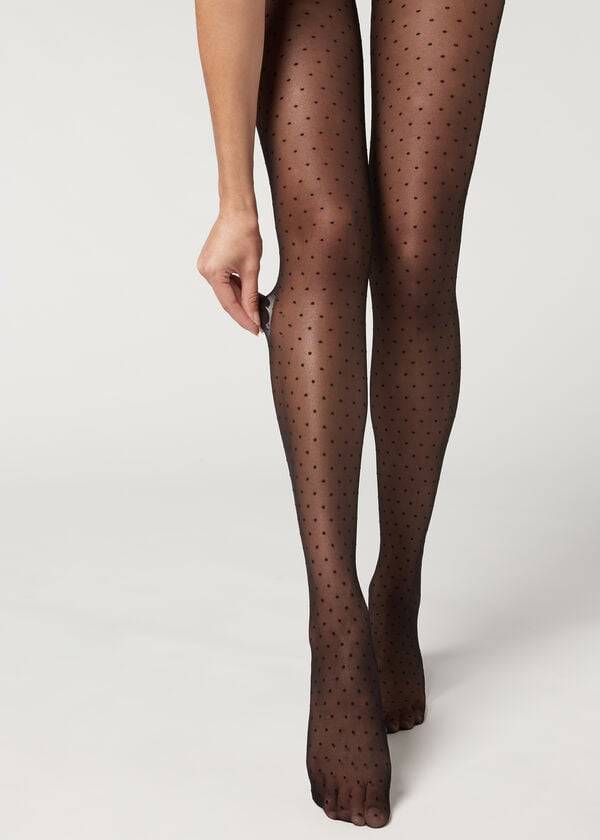 Pancuchy Calzedonia Polka Dot 20 Denier Invisible Sheer Patterned Damske Čierne | SK1119RW